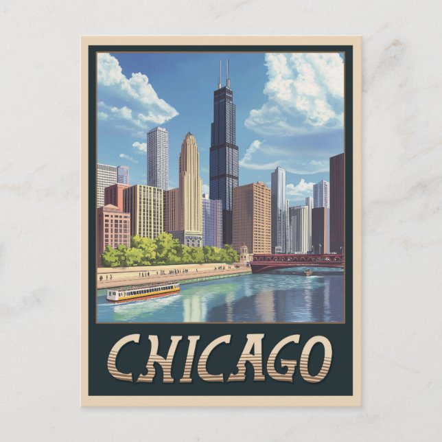 Carte Postale Vintage Chicago City Skyline (Devant)