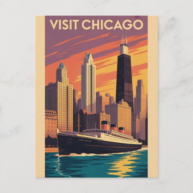 Carte Postale Vintage Chicago Illinois City Skyline Retro Travel (Devant)
