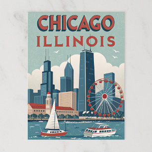 Carte Postale Vintage Chicago Illinois Skyline