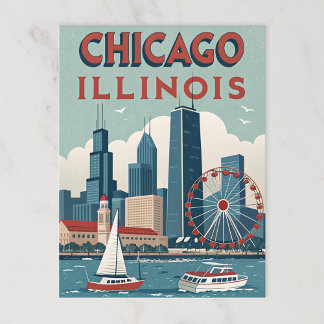 Carte Postale Vintage Chicago Illinois Skyline
