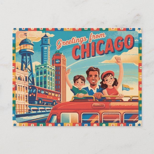 Carte postale vintage Chicago | Salutations de Chi (Devant)