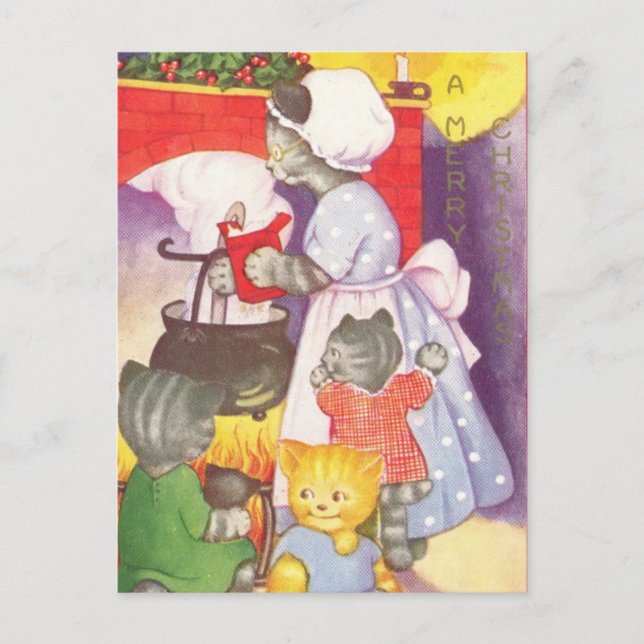 Carte Postale Vintage Christmas Cats (Devant)