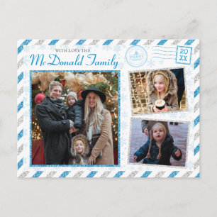 Carte Postale Vintage Christmas Family Photo Parties scintillant