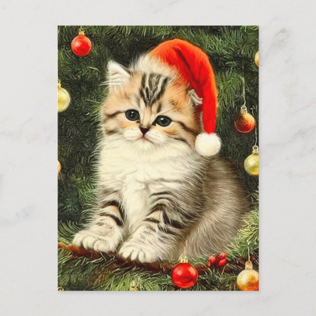 Carte Postale Vintage Christmas Kitten (Devant)