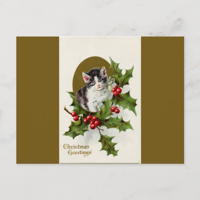 Carte postale Vintage Christmas Kitten Gold (Devant)