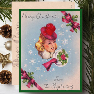 Carte postale Vintage Christmas Lady Nom personnal