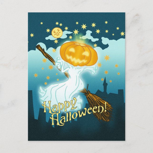Carte Postale Vintage Citrouille Halloween Ghost (Devant)