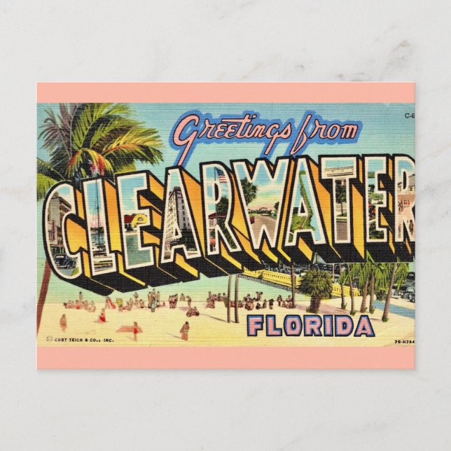 Carte Postale Vintage Clearwater en Floride (Devant)