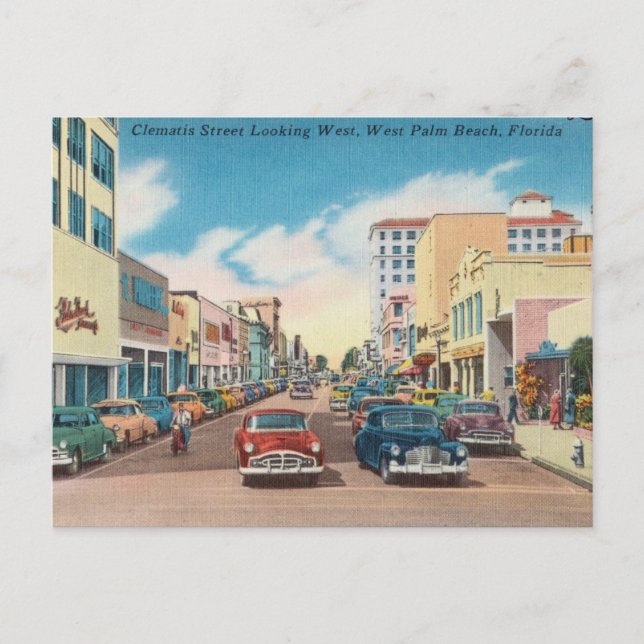 Carte Postale Vintage Clematis Street, West Palm Beach, Floride (Devant)