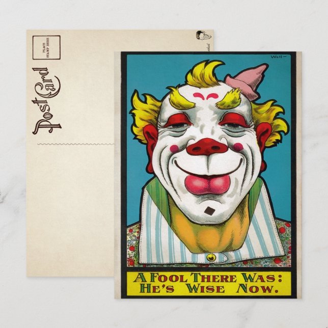 Carte postale vintage Clown Art (Devant / Derrière)