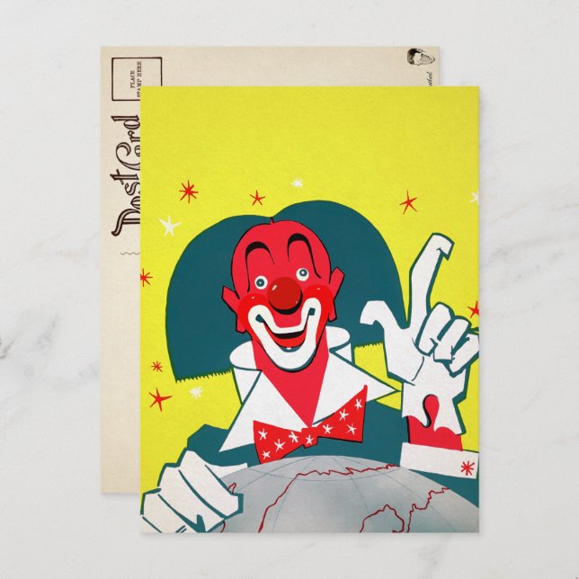 Carte postale vintage clown rouge (Devant / Derrière)
