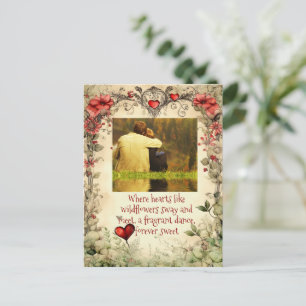 CARTE POSTALE VINTAGE COEUR DE JARDIN AVEC PHOTO, DEVIS D'AMOUR 