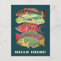 Vintage Colorful Barrique Reef Poisson Bonjour Là