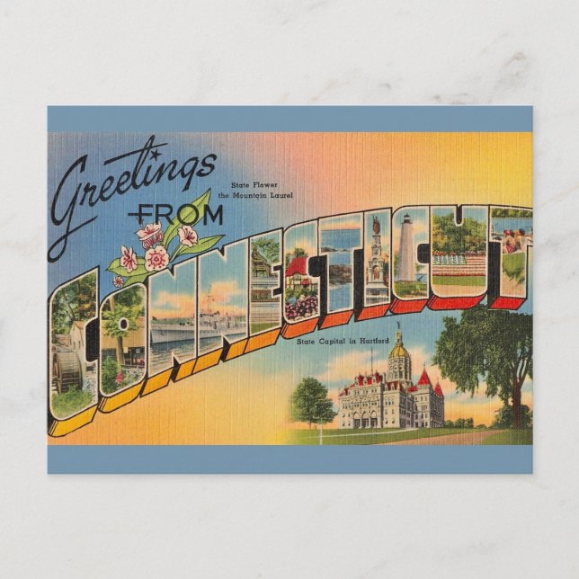 Carte postale Vintage Connecticut Grey (Devant)