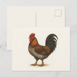 Carte postale vintage Coq Art de poulet de ferme