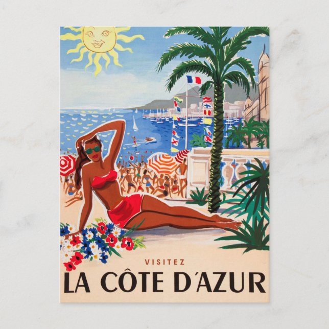 Carte Postale Vintage Côte d'Azur Beach Girl (Devant)