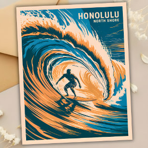 Carte Postale Vintage Côte Nord Oahu Surf Honolulu Hawaii