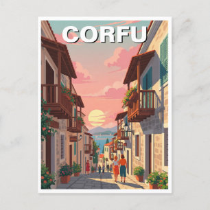 Carte Postale Vintage coucher de soleil Corfou Grèce Voyage