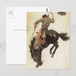Carte Postale Vintage Cowboy, Bronco Buster Study par NC Wyeth
