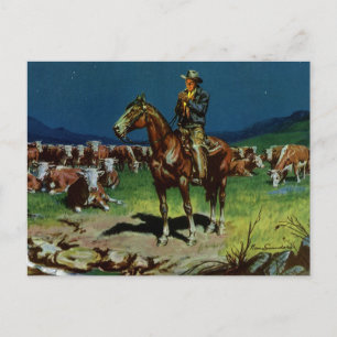 Carte Postale Vintage Cowboy, éleveur de bétail sur la ferme