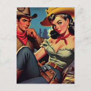 Carte Postale Vintage Cowboy et Cowgirl