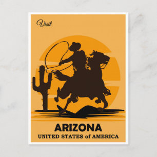 Carte Postale Vintage Cowboy Visit Arizona Travel