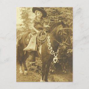 CARTE POSTALE vintage COWGIRL/INVITATION