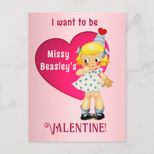 Carte postale vintage Cute Girl Valentine Holiday