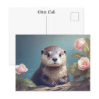 Vintage Cute Otter Cub Rose Portrait Art intempore