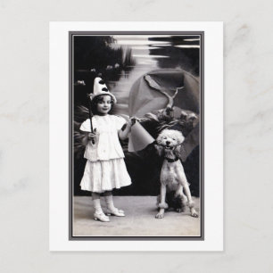 Carte Postale Vintage cute te little Pierrot girl with poodle ph
