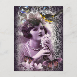 Carte Postale Vintage damask art déco gatsby Flapper Girl