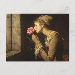 Carte Postale Vintage dame avec une peinture rose rose