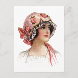 Carte Postale Vintage dame en soie Bonnet à fleurs