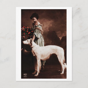 Carte Postale Vintage dame française avec chien
