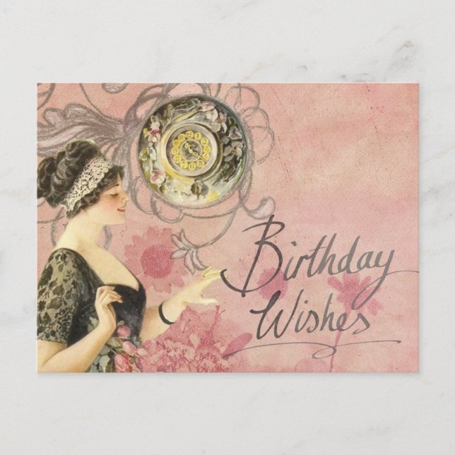 Carte Postale Vintage dame Joyeux anniversaire (Devant)
