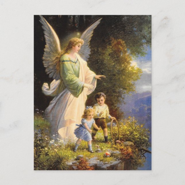 Carte postale vintage d'ange gardien (Devant)