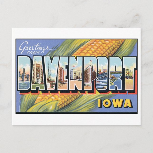 Carte postale vintage Davenport, Iowa (Devant)