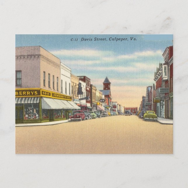 Carte Postale Vintage Davis Street, Culpeper, Virginie (Devant)