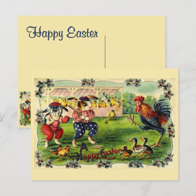 Carte postale Vintage de baseball de Pâques Bunny (Devant / Derrière)
