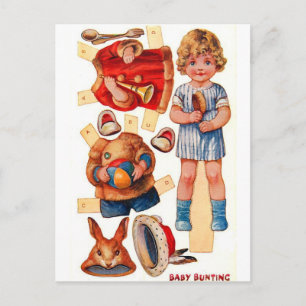 Carte postale vintage de bébé Bunting en papier dé