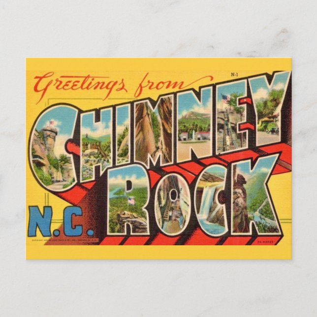 Carte postale vintage de Chimney Rock NC (Devant)
