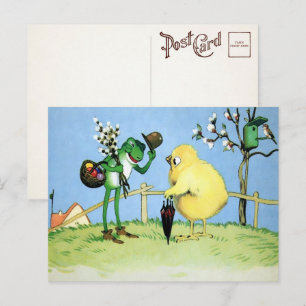 Carte postale vintage de grenouille et de poussett