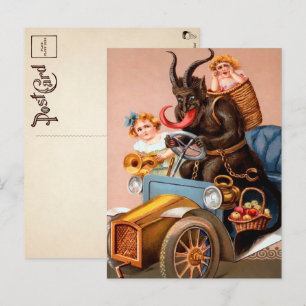 Carte postale vintage de Krampus au volant