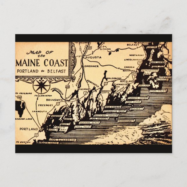 Carte postale vintage de la côte du Maine (Devant)