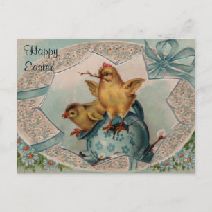 Carte postale vintage de l'oeuf de Pâques bleu et