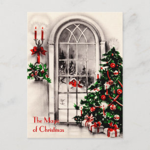 Carte postale vintage de Noël Fenêtre (fond perdu)