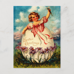 Carte postale vintage de Pâques pour filles et oeu