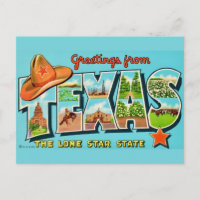 Carte postale vintage de salutation du Texas