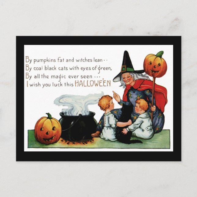 Carte postale vintage de sorcière d'Halloween (Devant)