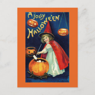 Carte postale vintage de sorcière fille joyeuse Ha